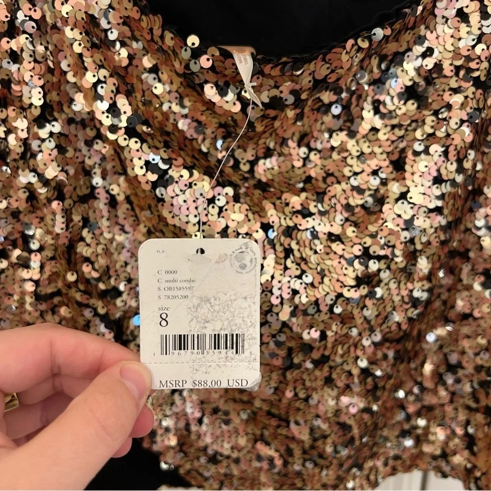 NWT Free People Annalise Black and Gold Sequin Mini Skirt Size 8